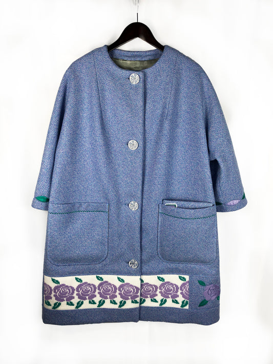 Lavender-Blue Wool Coat with Letter Clutch